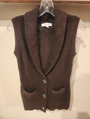 Merona Dark Brown Sleeveless Shawl-Collar Button Cardigan Vest